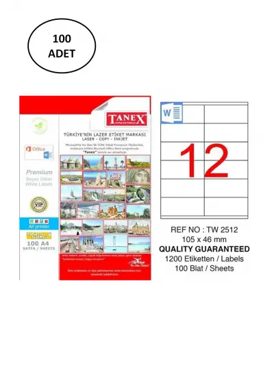 Tanex Tw-2512 Lazer Etiket 105x46 Mm 100 Adet