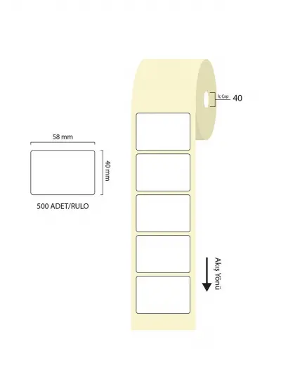 Tanex 58x40mm Eco Termal Etiket 1 Li 40mm 500 Adet