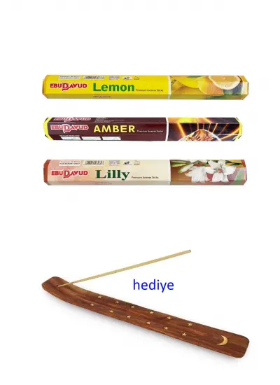 3 Paket 20 Çubuklu Tütsü Limon - Amber - Lilly - Kayık Hediyeli