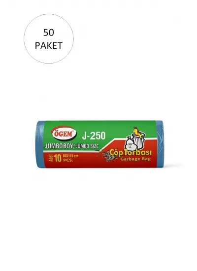 J-250 Jumbo Boy Çöp Torbası 80 x 110 cm 10 Lu Rulo x 50 Paket = 500 Adet (Mavi)