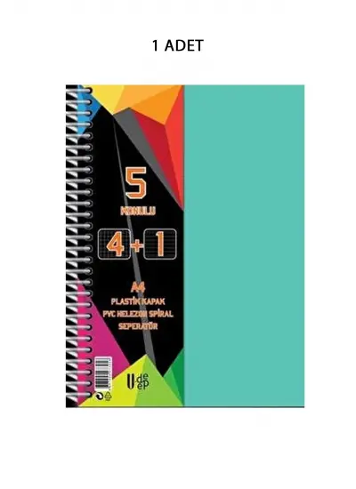 Spiralli PP Kapak 4+1 125  Yaprak Ayraçlı Defter