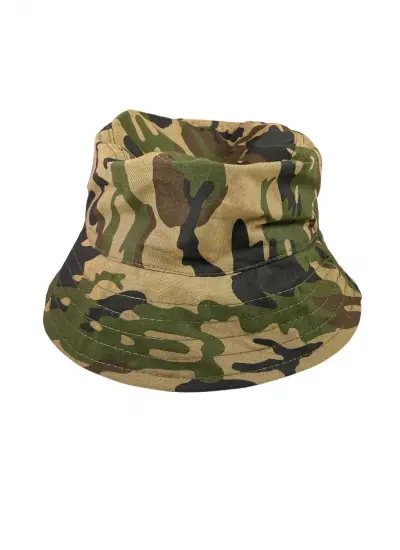 Unisex Kova Şapka Balıkçı Şapka Bucket Hat Kamuflaj Yeşil