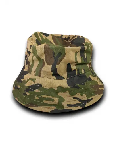 Unisex Kova Şapka Balıkçı Şapka Bucket Hat Kamuflaj Yeşil