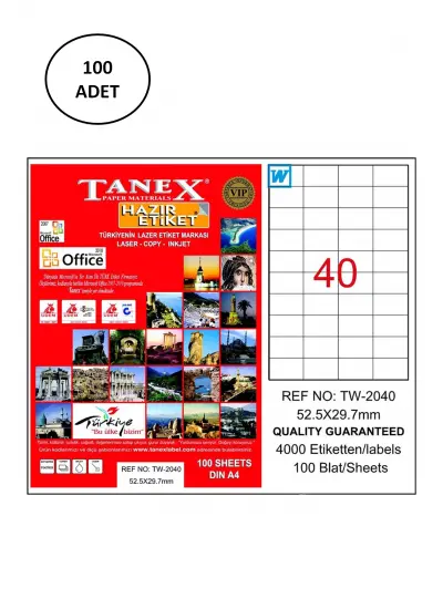 Tanex Tw-2040 Lazer Etiket 52X29 Mm 100 Lü