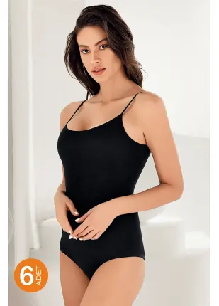 Kadın Siyah 6 Lı Paket İp Askılı Body MB864-SH