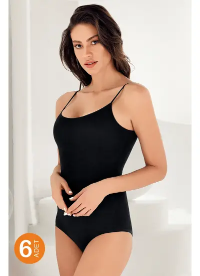 Kadın Siyah 6 Lı Paket İp Askılı Body MB864-SH