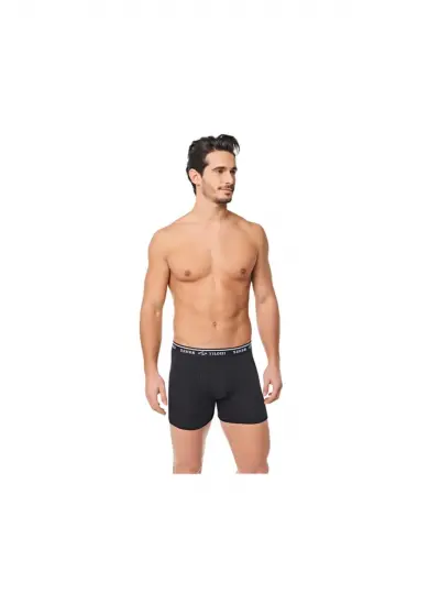 12 Adet Siyah Renk Elastan Boxer