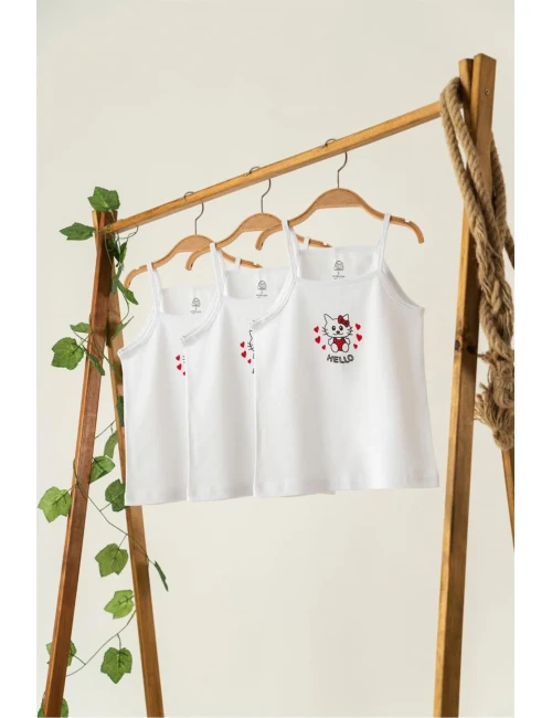 3'lü Kız Çocuk Hello Kitty Desenli Atlet
