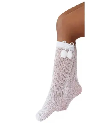 Çocuk Beyaz Peri Ponponlu Dizaltı Çorap