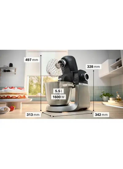 Bosch Mums6zs00 Serie 6 Kitchen machine with scale 1600 W Siyah, Fırçalanmış paslanmaz çelik