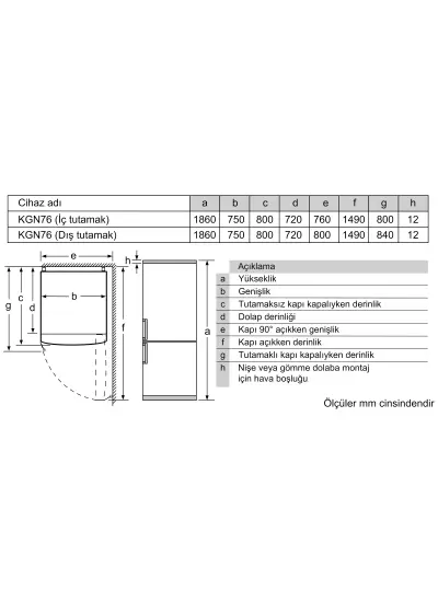 Bosch KGA76PIE0N Serie 8 Alttan Donduruculu Buzdolabı 186 x 75 cm Kolay temizlenebilir Inox