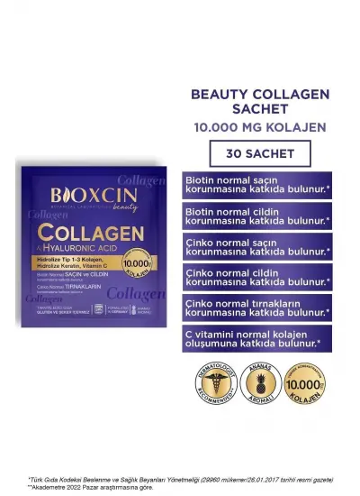 Beauty Collagen Toz 30 Saşe X 10.000 Mg Tip 1 - Tip 3 Hidrolize Kolajen - Keratin