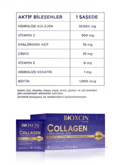 Beauty Collagen Toz 30 Saşe X 10.000 Mg Tip 1 - Tip 3 Hidrolize Kolajen - Keratin