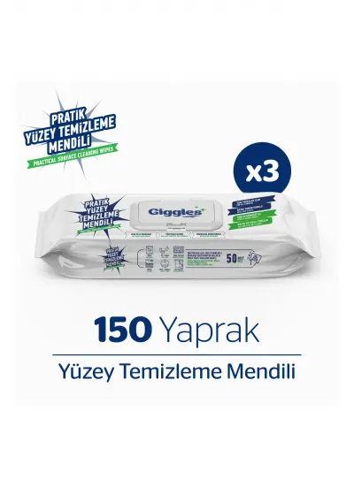 Pratik Yüzey Temizleme Mendili 3 Paket 150 Adet