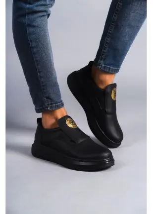SLW161 Hippo Bağcıksız Cilt Erkek Günlük Sneaker Ayakkabı ST Siyah