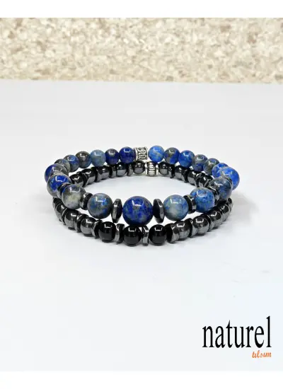 Naturel Tılsım Doğal Taş Lapis Lazuli Hematit Oniks Kombin Bileklik Unisex Bileklik Erkek Bileklik - Kadın Bileklik