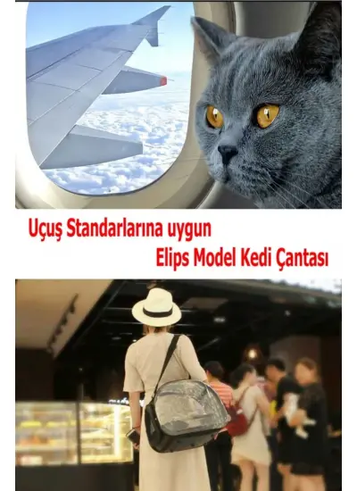 Elips Kedi Taşıma Çantası Mavi El Ve Sırt Çantası 6 Hava Kanalı 2 Fileli Cep Kedi Taşıma Çantası