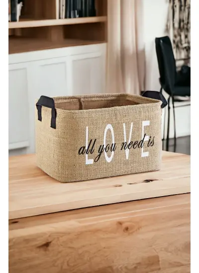 Love Baskılı Jüt Dolap Içi Çocuk Odası Oyuncak Düzenleyici Katlanır Saklama Sepeti Organizer30x22x18