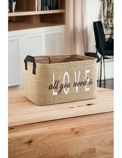 Love Baskılı Jüt Dolap Içi Çocuk Odası Oyuncak Düzenleyici Katlanır Saklama Sepeti Organizer30x22x18