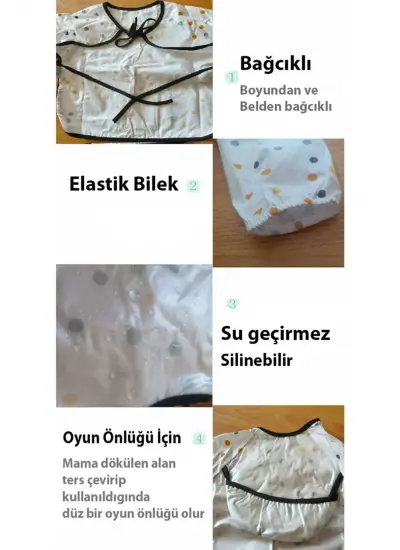 Baskılı Sıvı Geçirmez Leke Tutmaz Kolay Silinebilir Kolluklu Mama Önlüğü