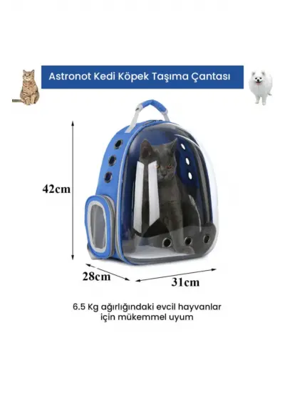 Mavi Astronot Şeffaf Hava Kanallı Kedi Köpek Evcil Hayvan Taşıma Seyahat Çanta