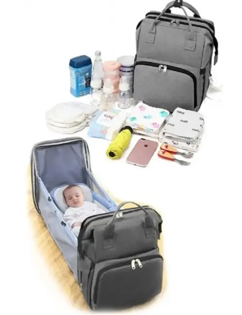 Açılabilir Yataklı Puset Askılı Termal Biberonluk Bölmeli Su Geçirmez Bebek Bakım Çantası Baby Bag