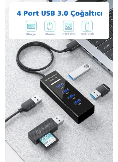 Usb Girişli 4 Portlu Usb Çoklayıcı Usb Çoğaltıcı Usb Hub Usb 3.0 Laptop Notebook Desktop Pc Uyumlu