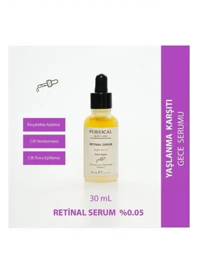 Retinal Serum, hyaluron, niacinamide, ethyl ascorbic acid, %0,05 retinal gece serumu 30 mL