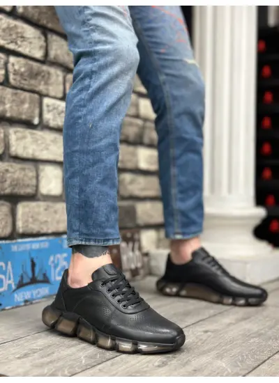 İçi Dışı Hakiki Deri Rahat Taban Siyah Sneakers Casual Erkek Ayakkabı