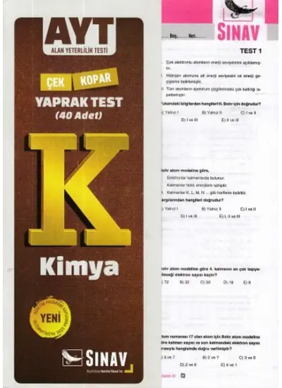 Sınav AYT Kimya Yaprak Test (Yeni)  (4022)