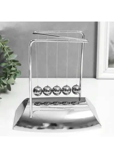 Krom Kaplamalı Newton Denge Topları - Newtons Cradle Metal Sarkaç