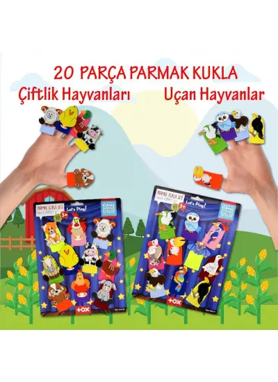 2 Set - 20 Parça  Çiftlik ve Uçan Hayvanlar Parmak Kukla