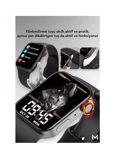 Konuşma Özellikli Smart Watch 7 Akıllı Saat Su Geçirmez Yan Tuşlu Köşeli Yeni Alüminyum Kasa (siyah)