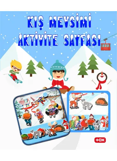 4 Set - 50 Parça  Dört Mevsim Keçe Cırtlı Aktivite Sayfası - Çocuk Etkinlik , Eğitici Oyuncak