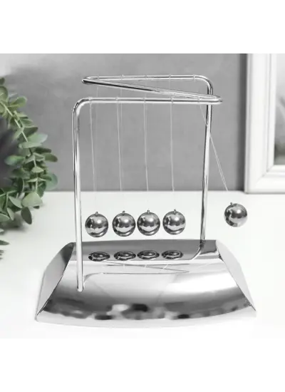 Krom Kaplamalı Newton Denge Topları - Newtons Cradle Metal Sarkaç