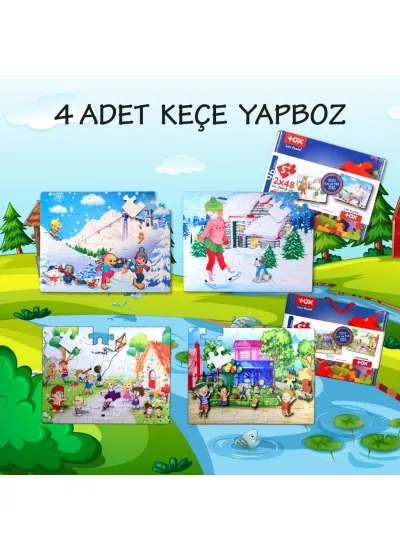 4 Set - 96 Parça  Kış ve Oyun Parkı 5+ Keçe Yapboz - 5 Yaş Puzzle