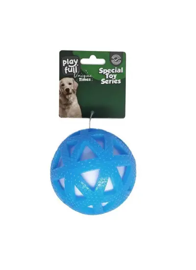 Işıklı Üçgen Desenli Plastik Top Köpek Oyuncağı 7,5 Cm Mavi