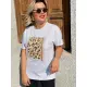 Leopar Desen Parlak Taş İşlemeli Pamuklu Doku T-shirt Likralı