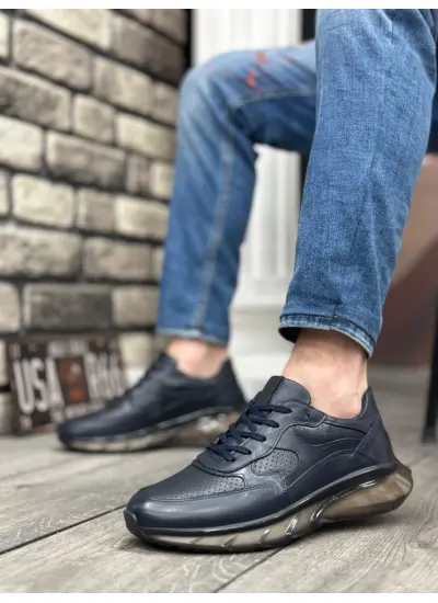 İçi Dışı Hakiki Deri Rahat Taban Lacivert Sneakers Casual Erkek Ayakkabı