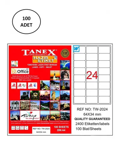 Tanex Tw-2024 Lazer Etiket 64X34 Mm 100 Adet