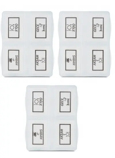 3 Adet - 4 Bölmeli Günlük İlaç Saklama Kutusu