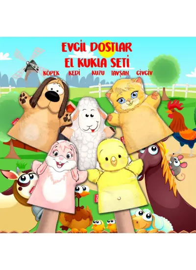 5 Parça  Evcil Dostlar El Kukla Set , Eğitici Oyuncak