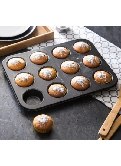 12 Bölmeli Metal Yapışmaz Muffin Kek Kalıbı