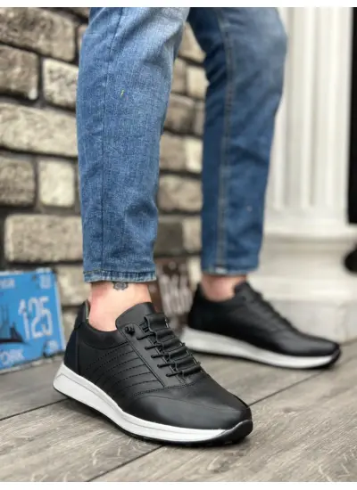 İçi Dışı Hakiki Deri Gizli Bağcık Rahat Taban Siyah Sneakers Casual Erkek Ayakkabı