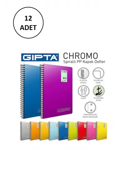 Chromo Spiralli Pp Kapak Defter A4-60 Yaprak Düz 12 Adet