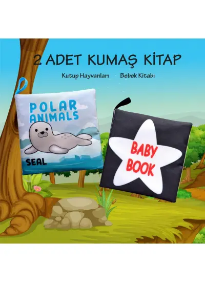 2 Kitap  İngilizce Kutup Hayvanları ve Siyah Beyaz Bebek Kumaş Sessiz Kitap