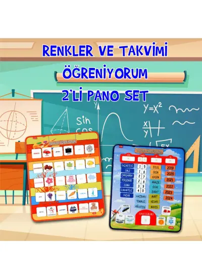 2 Set - 73 Parça  Takvimi ve Renkleri Öğreniyorum  Keçe Cırtlı Duvar Panoları , Eğitici Oyuncak