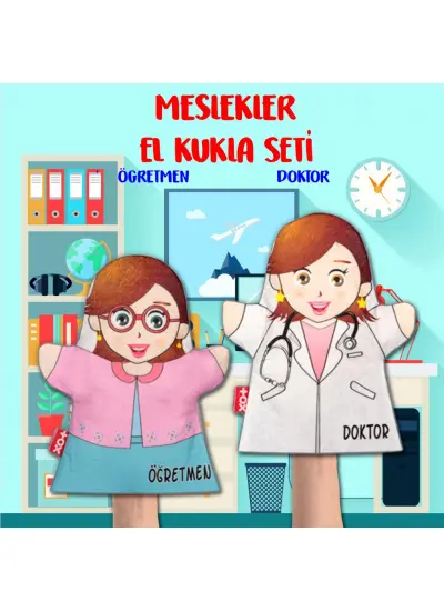 2 Parça  Meslekler El Kukla Set , Eğitici Oyuncak