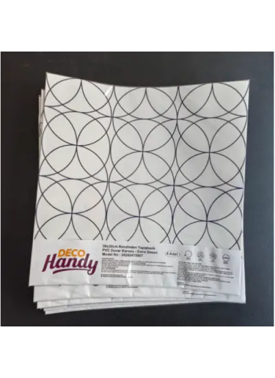 DecoHandy  Pvc Yer Karosu 30x30cm 4lü Paket - Siyah Daire Geometrik Desen  0,36m2