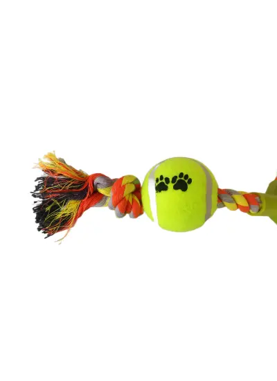 Düğümlü Y Şekilli Tenis Toplu Köpek Oyuncağı 7-37 cm Sarı